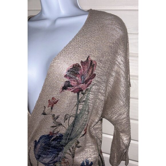 NWT Live In The Moment Sz LARGE Open Front Cardigan Oatmeal Floral Draped - Picture 2 of 11
